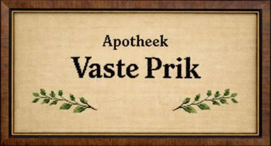 Geborduurd bordje met de tekst Apotheek Vaste Prik